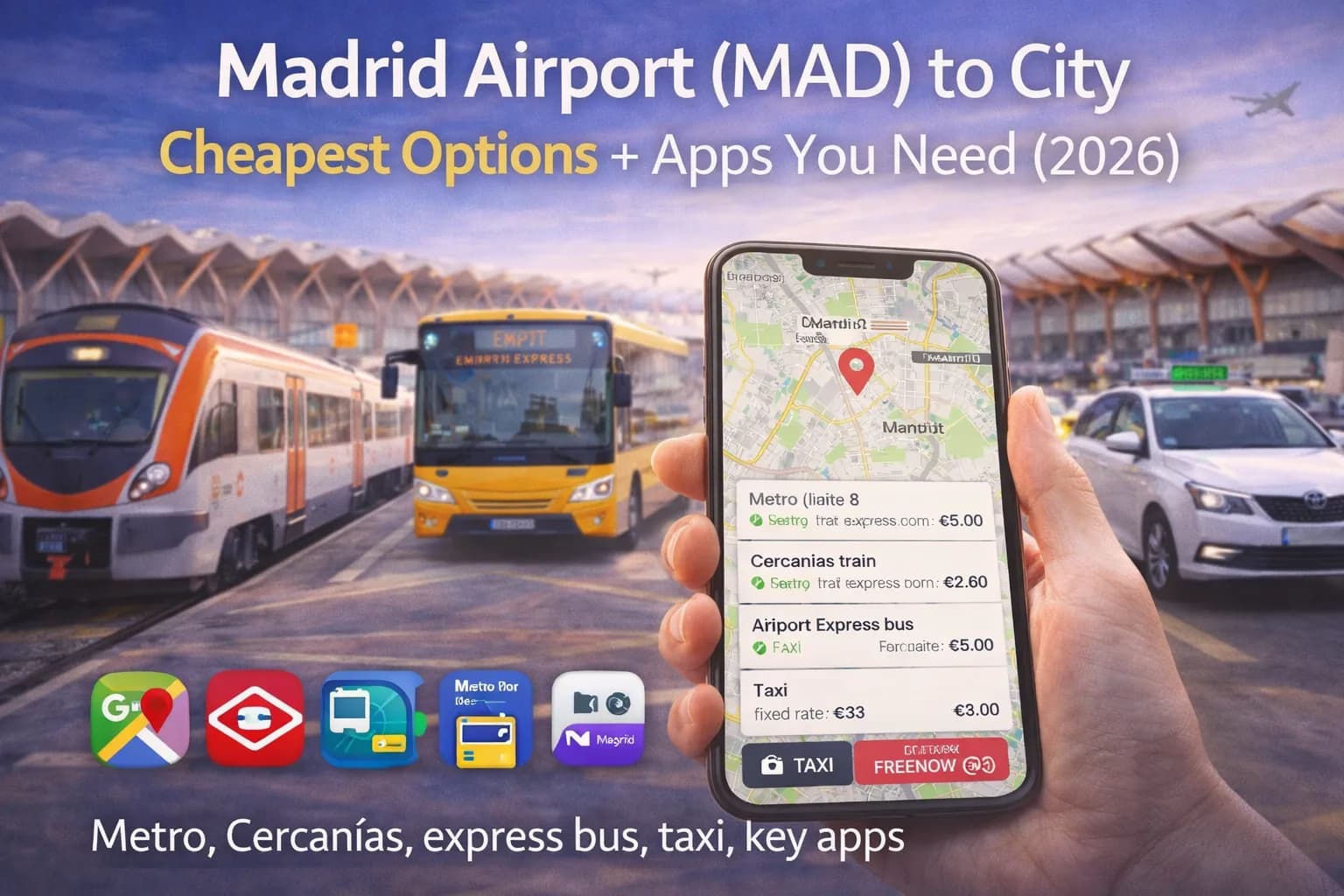 Aeroporto di Madrid (MAD) - Centro città: le opzioni più economiche + le app indispensabili (2026)