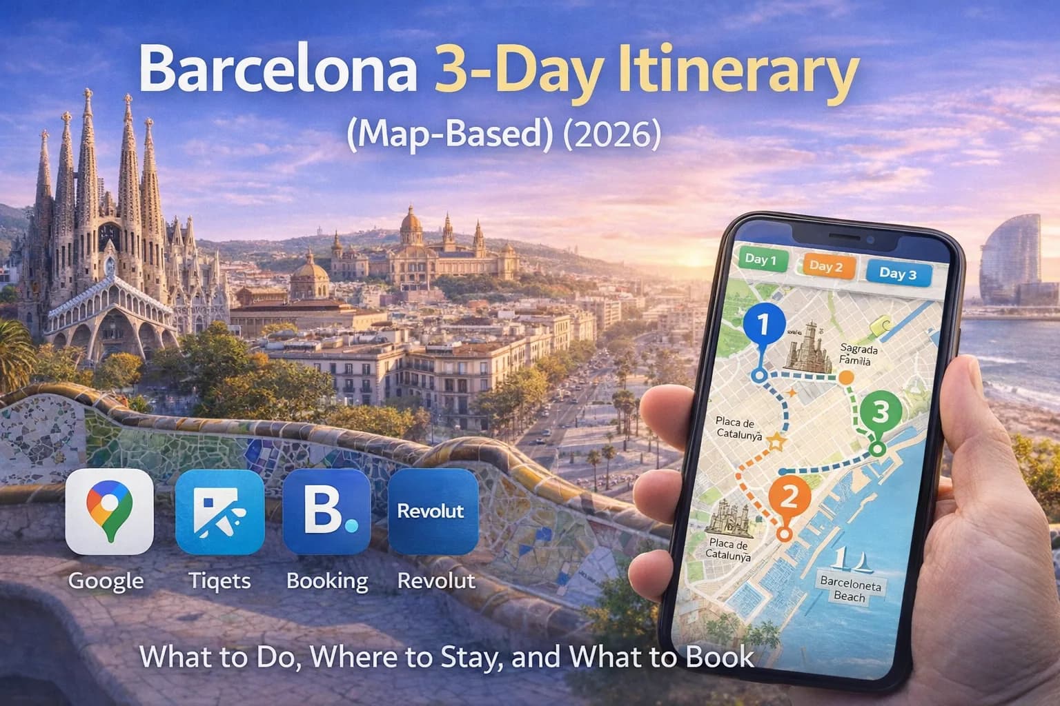 Itinerario di 3 giorni a Barcellona (con mappa): cosa fare, dove alloggiare e cosa prenotare (2026)